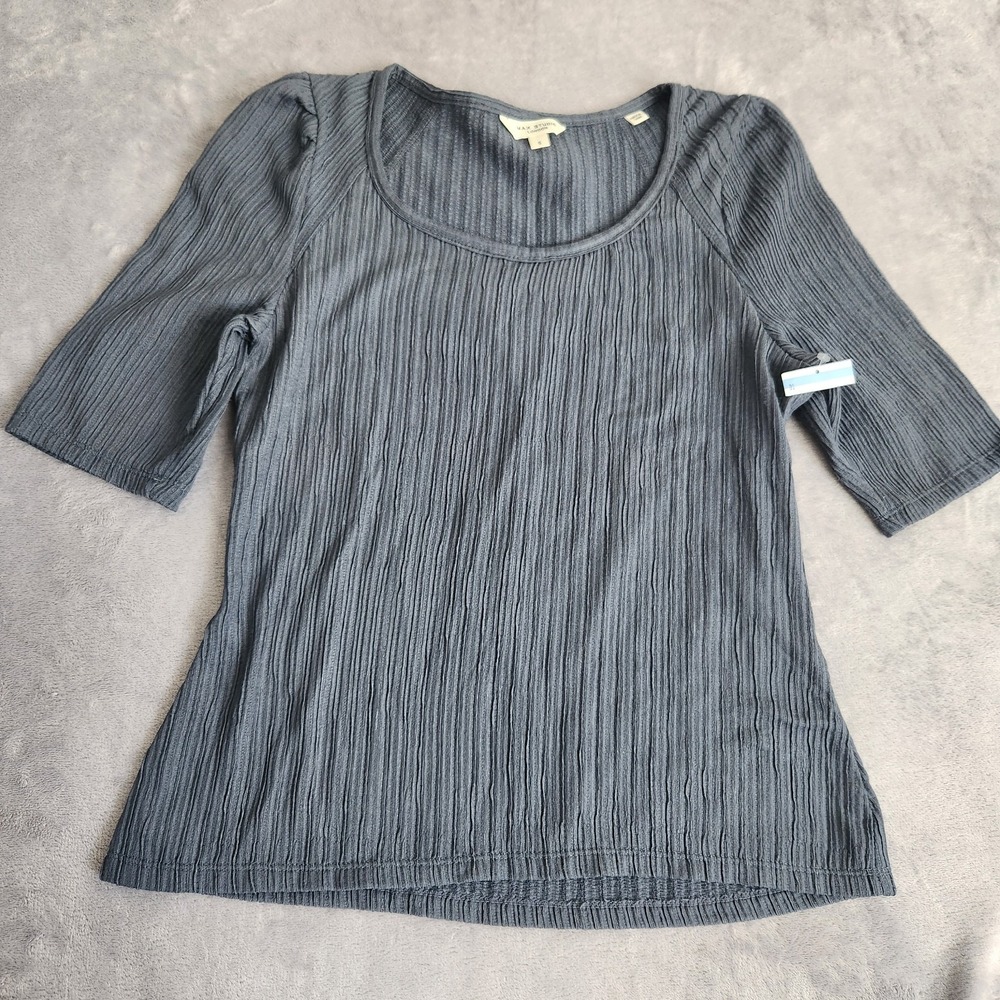 New MAX STUDIO LONDON Size Small S Shirt Blue Short Sleeve Texture Top